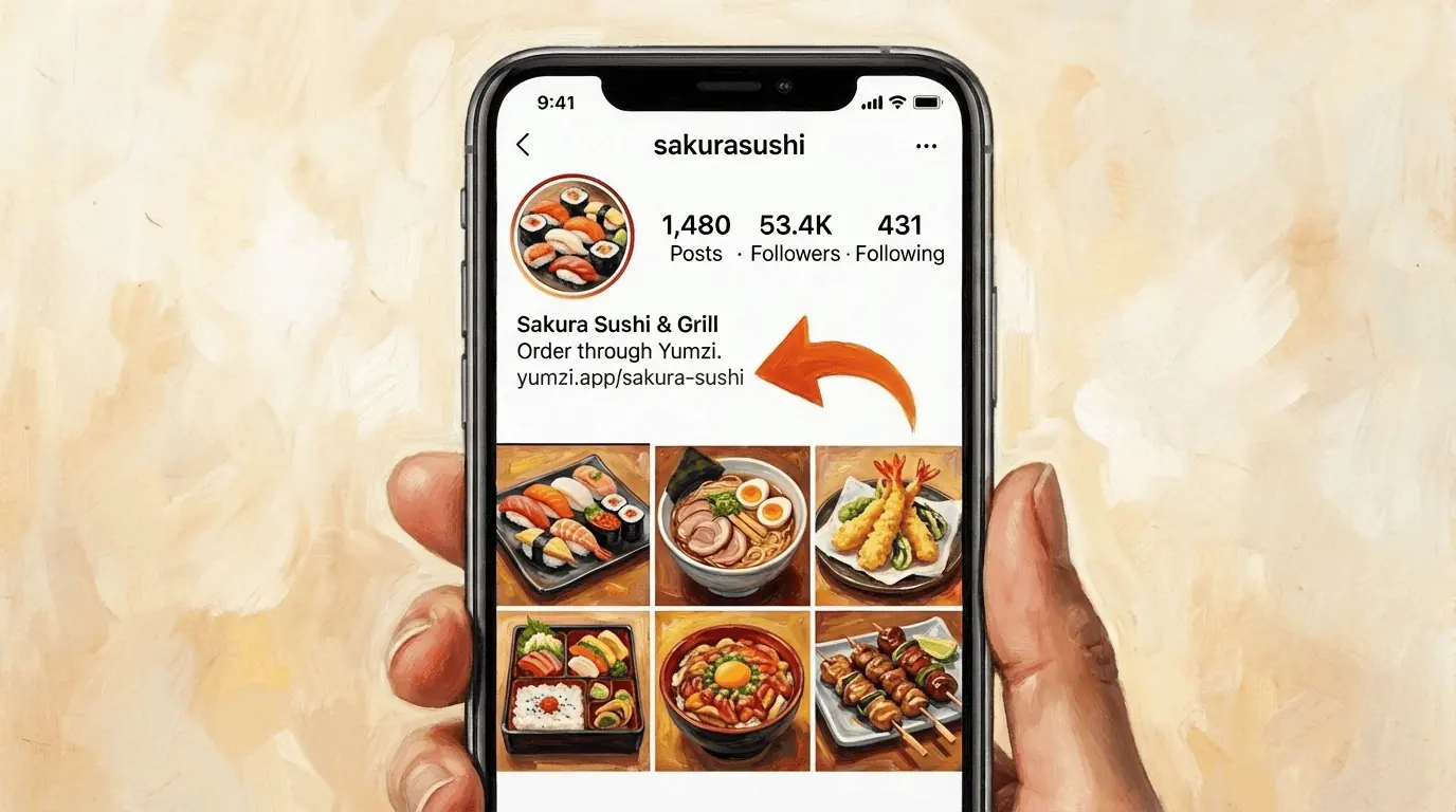 Instagram profile with Yumzi menu link
