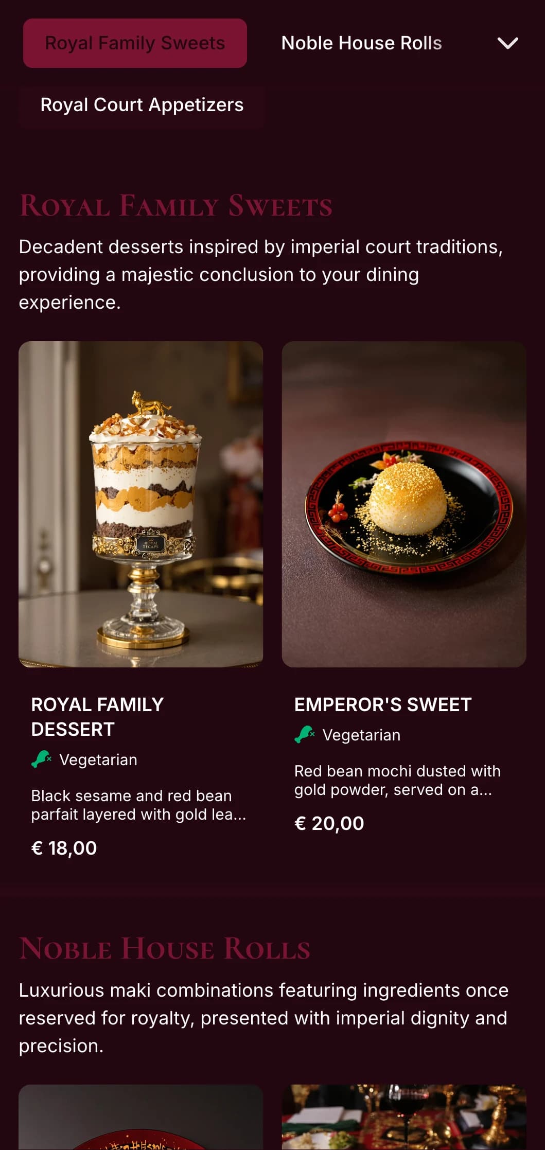 Luxurious traditional sushi menu featuring imperial red and gold accents for premium dining experiences.